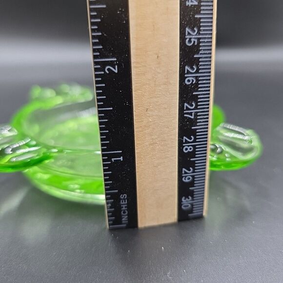 Jeanette Sunflower Ashtray Vaseline Glass Uranium 5" Green With Snuffer 1930s - Picture 9 of 9